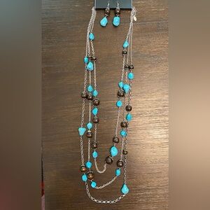 Paparazzi Groundbreaker Retired Zi piece Long necklace turquoise black NWT